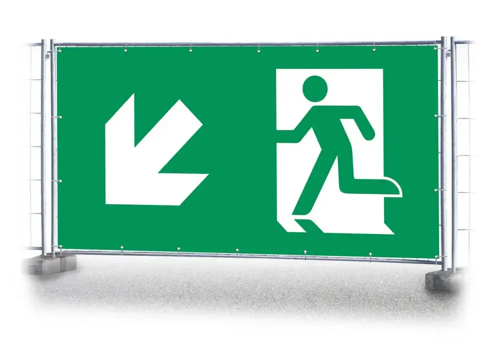 Bauzaunbanner Notausgang links abwärts