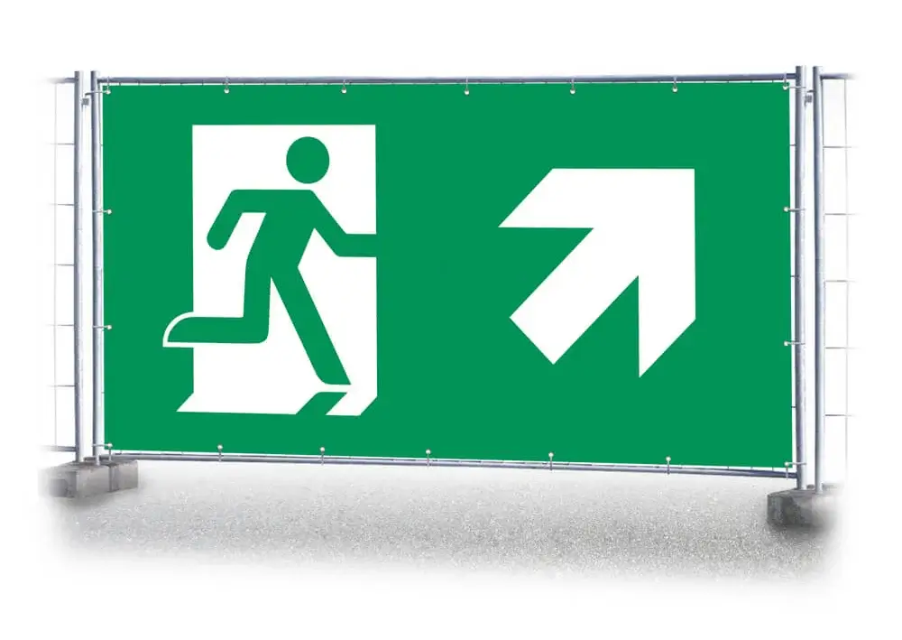 Bauzaunbanner Notausgang rechts aufwärts